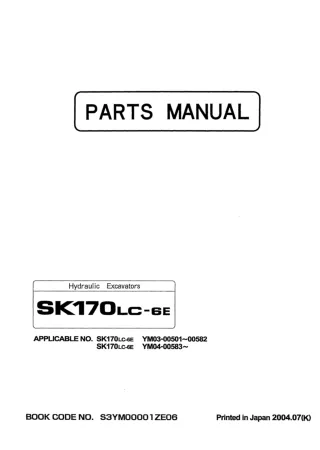 Kobelco SK170LC-6E Crawler Excavator Parts Catalogue Manual (YM03-00501 to 00582)