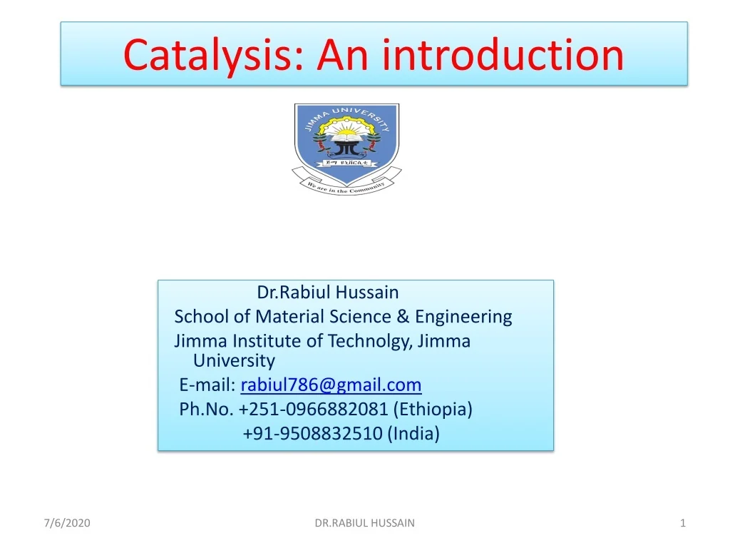 PPT - Catalysis Lecture 1 PowerPoint Presentation, free download - ID ...
