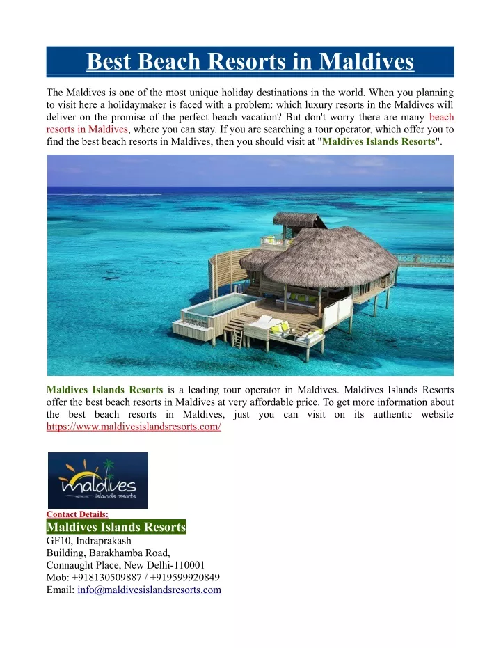 best beach resorts in maldives