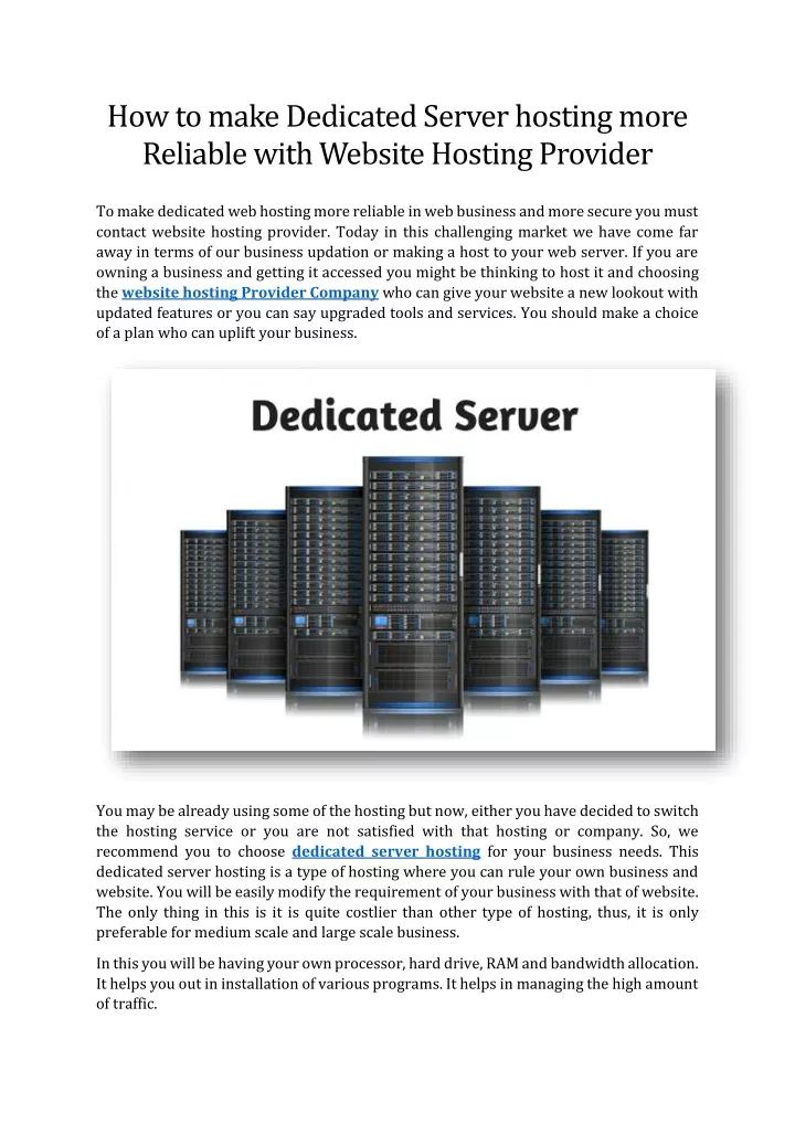 how to make dedicated server hosting more