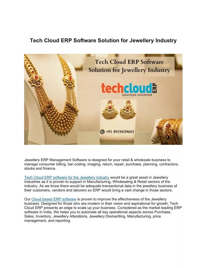tech cloud erp software solution for jewellery
