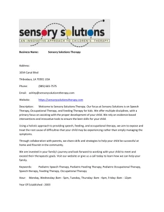 Sensory Solutions Therapy