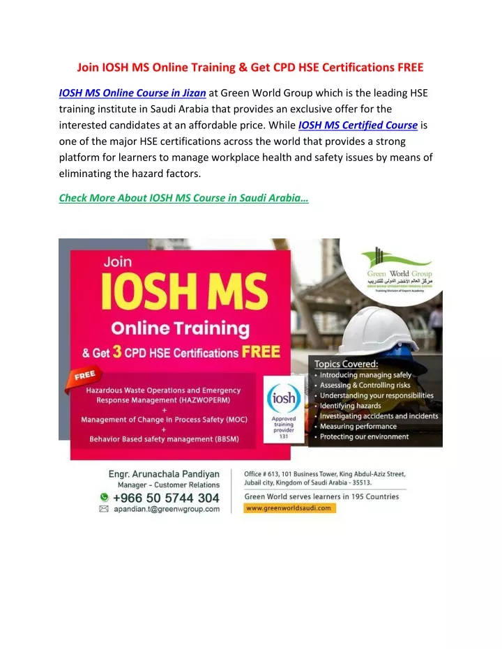 join iosh ms online training