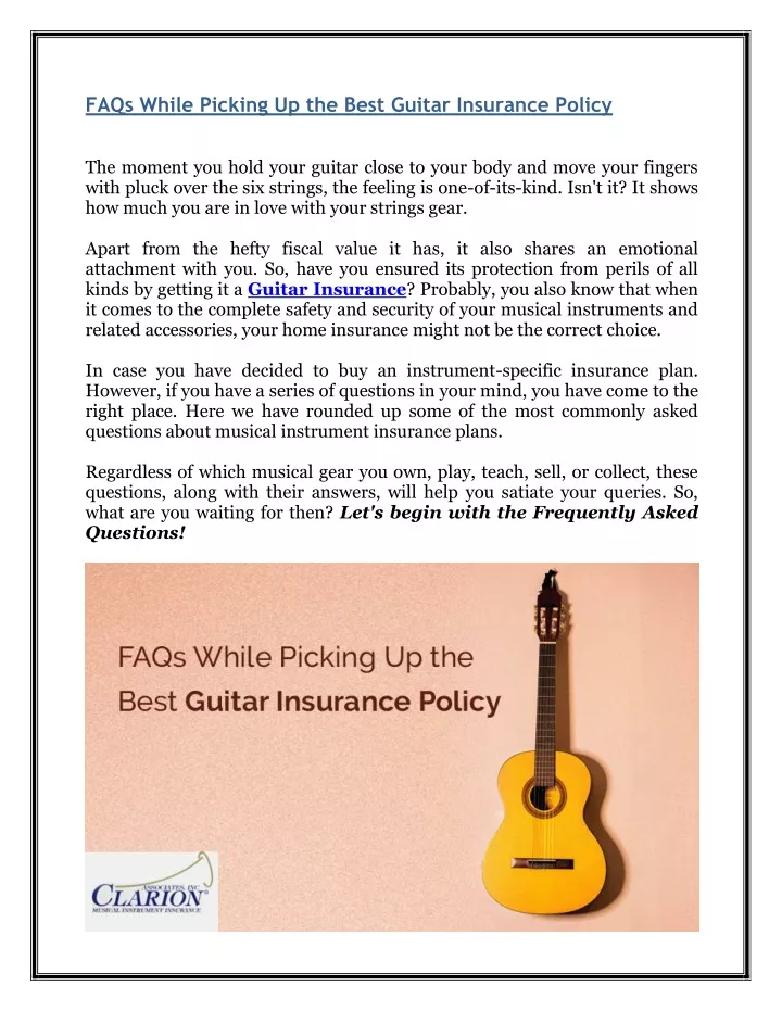 faqs while picking up the best guitar insurance