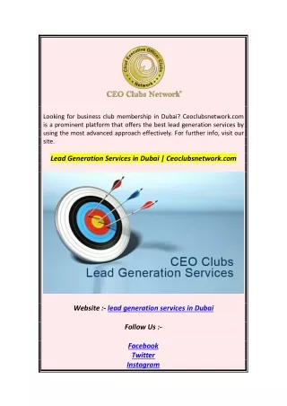 Lead Generation Services in Dubai  Ceoclubsnetwork.com
