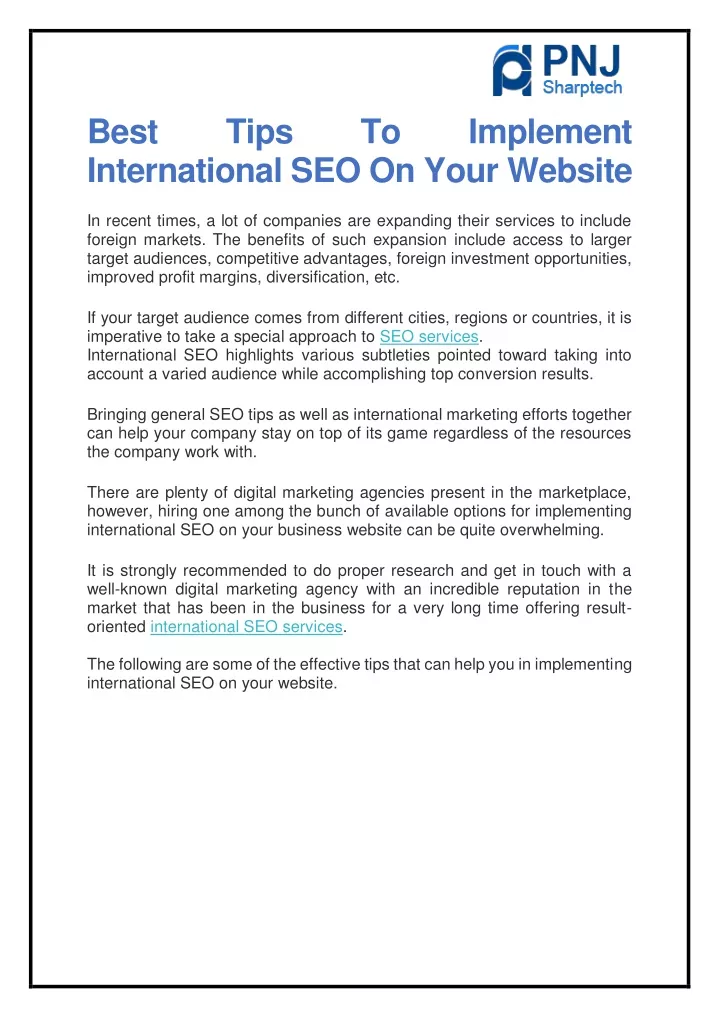 best international seo on your website