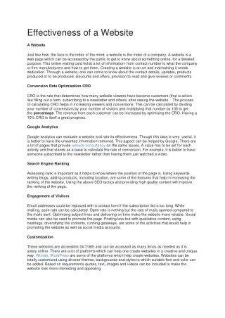 Effectiveness of a Website