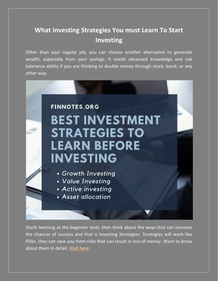what investing strategies you must learn to start