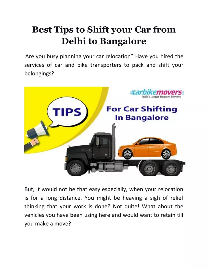 best tips to shift your car from delhi