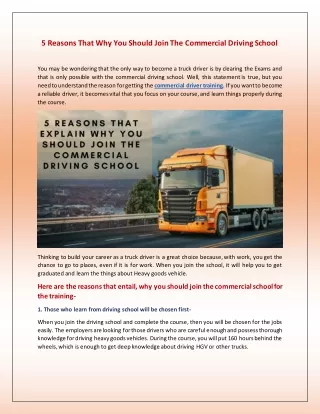 5 Reasons That Why You Should Join The Commercial Driving School