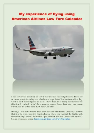 My experience of flying using American Airlines Low Fare Calendar