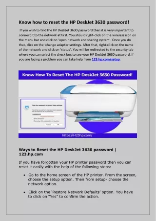 Know how to reset the HP DeskJet 3630 password!