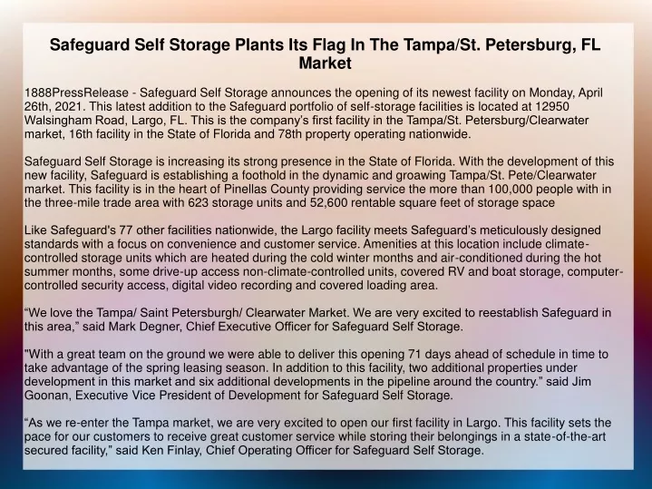 safeguard self storage plants its flag