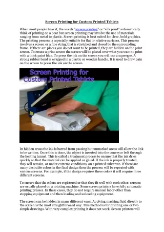 Screen Printing for Custom Printed Tshirts