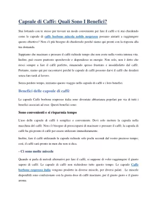 Capsule di Caffè Quali Sono I Benefici