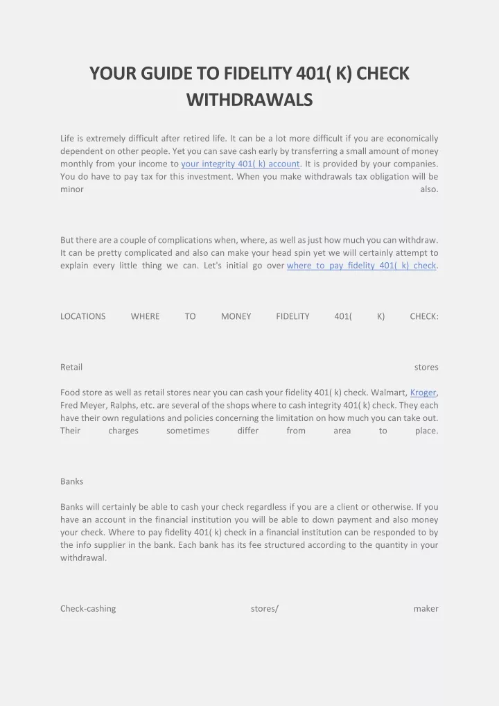 your guide to fidelity 401 k check withdrawals