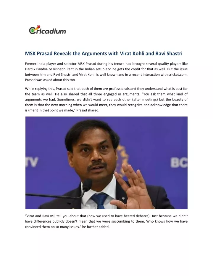 msk prasad reveals the arguments with virat kohli