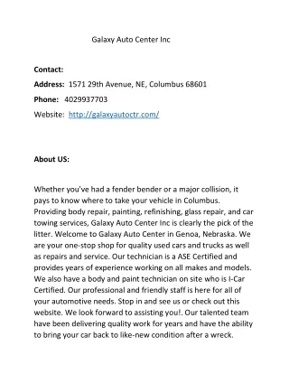 Galaxy Auto Center Inc