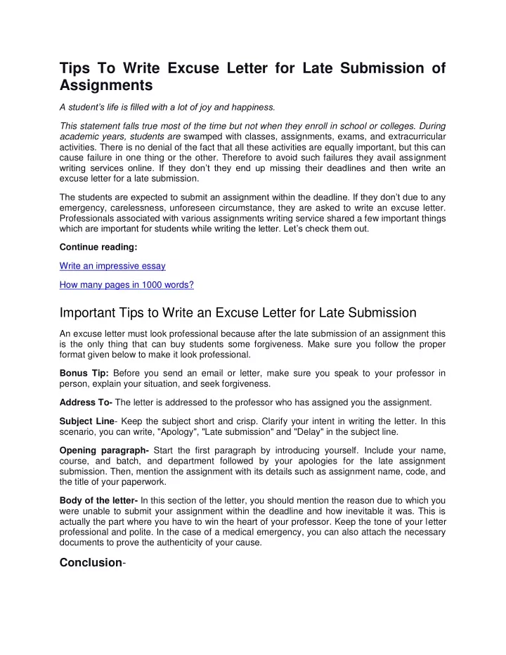 tips to write excuse letter for late submission