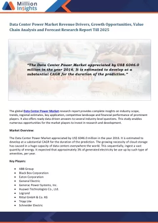 data center power market revenue drivers growth