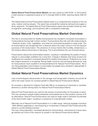 Natural Food Preservatives Market size was valued at US
