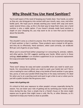 Why Should You Use Hand Sanitizer?