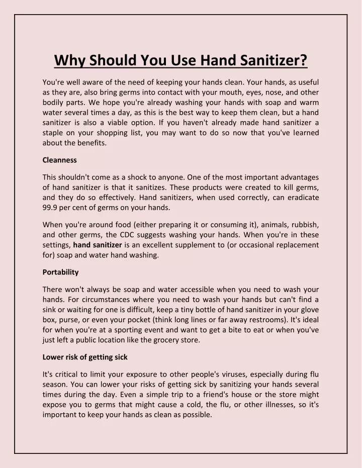 why should you use hand sanitizer