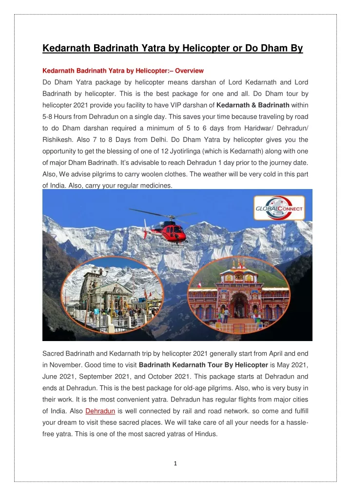 kedarnath badrinath yatra by helicopter
