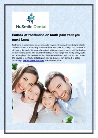 ca causes of toothache or tooth pain that