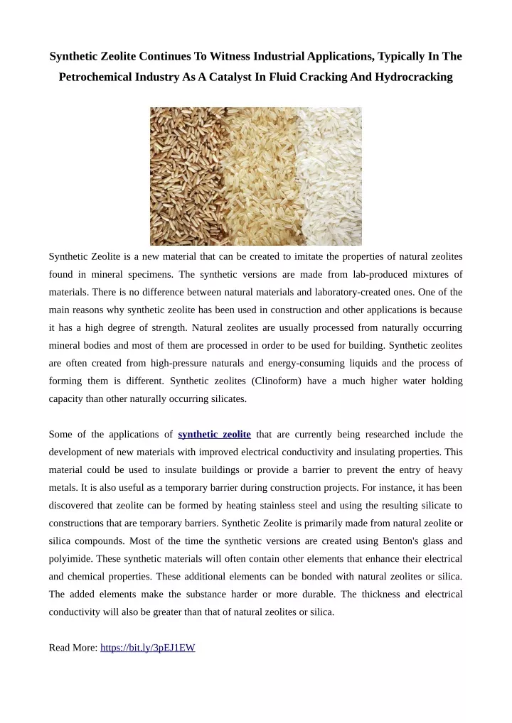 synthetic zeolite continues to witness industrial