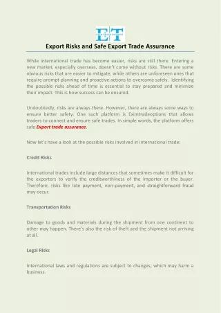 export risks and safe export trade assurance