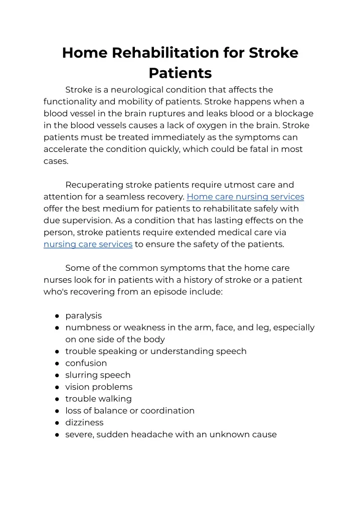 home rehabilitation for stroke patients stroke