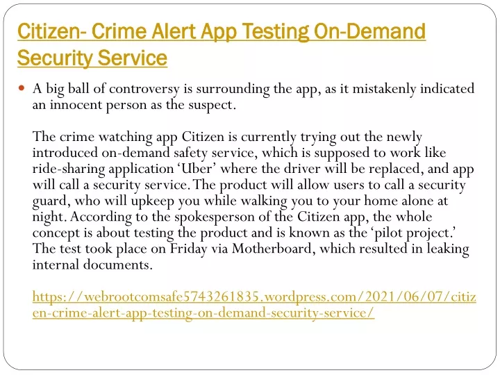 citizen crime alert app testing on demand security service