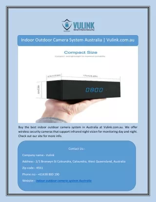 Indoor Outdoor Camera System Australia | Vulink.com.au