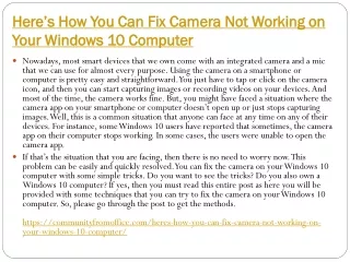 Here’s How You Can Fix Camera Not Working on Your Windows 10 Computer