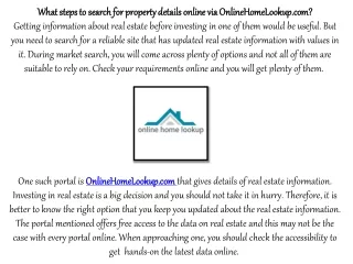 What steps to search for property details online via OnlineHomeLookup?