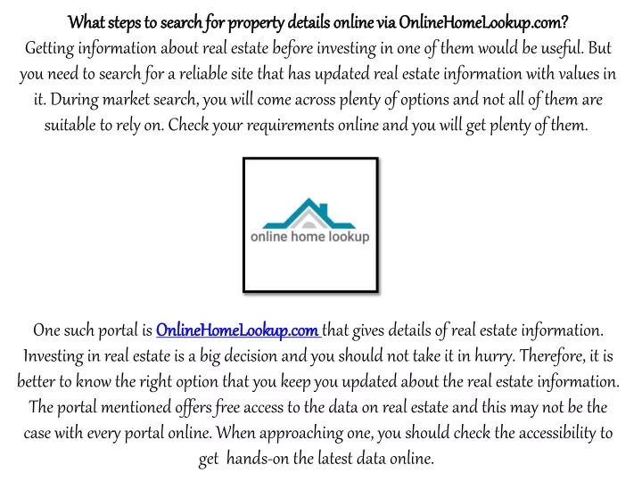 what steps to search for property details online