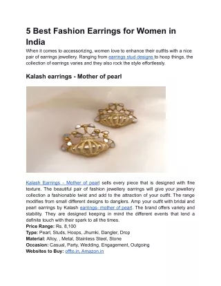 5 Best Fashion Earrings for Women in India