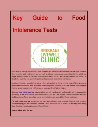 Key Guide to Food Intolerance Tests
