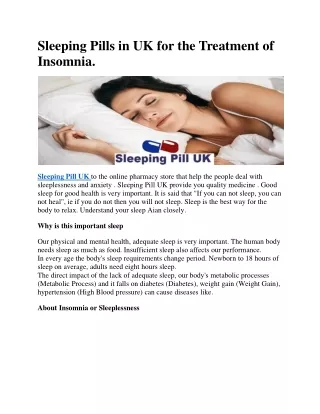Sleeping Pill UK for the Treatment of Insomnia - Sleepingpilluk.net