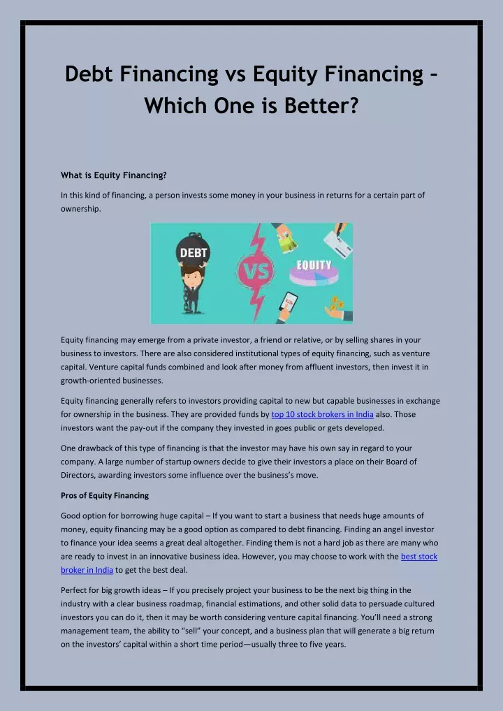 debt financing vs equity financing which