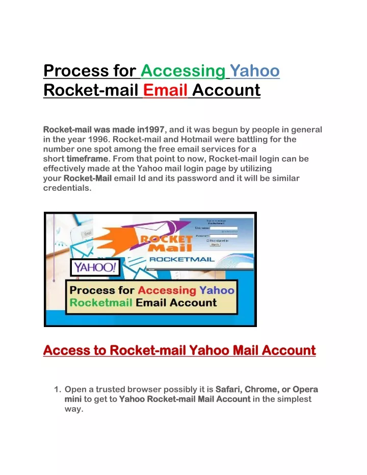 process for accessing yahoo rocket mail email