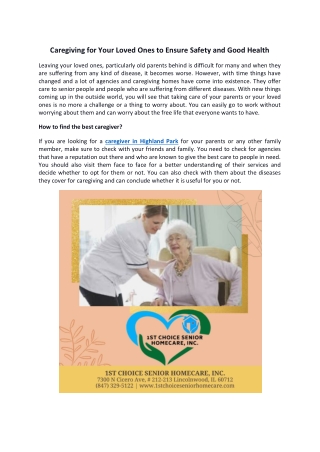 Caregiving for Your Loved Ones to Ensure Safety and Good Health