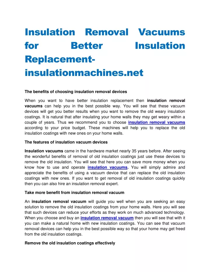 insulation removal vacuums for better replacement