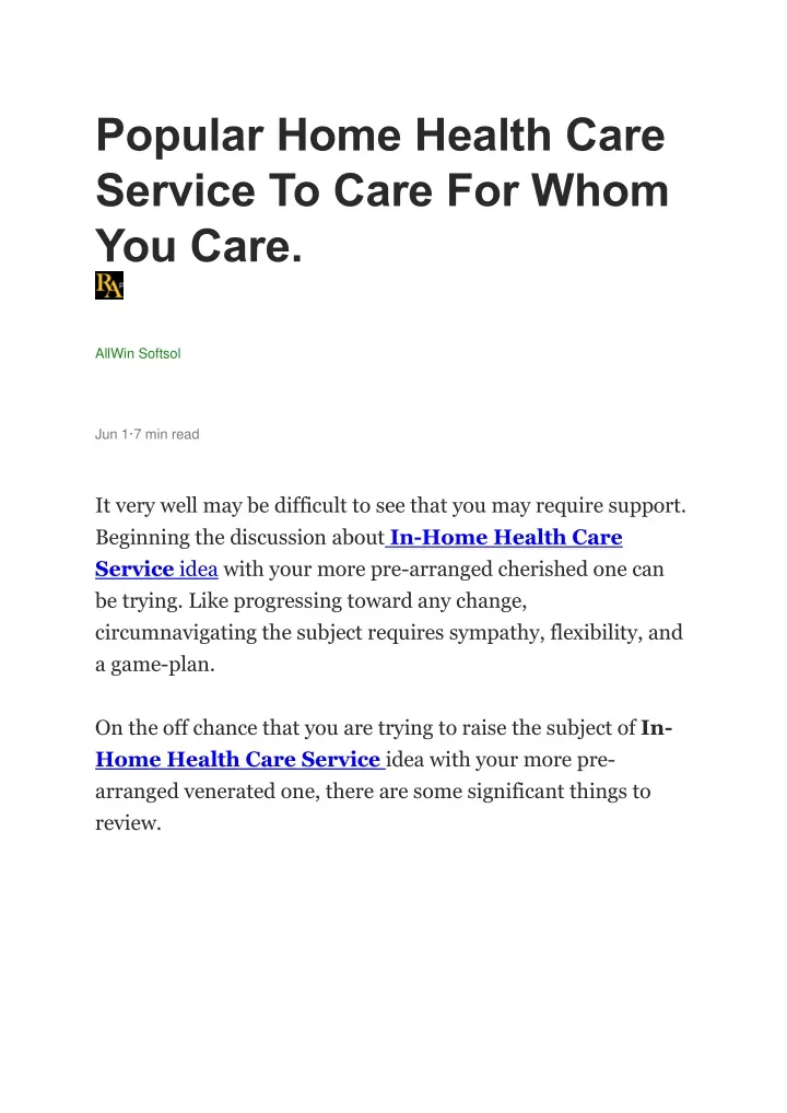 popular home health care service to care for whom