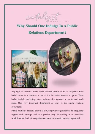 Why Should One Indulge In A Public Relations Department