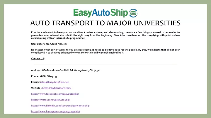 auto transport to major universities