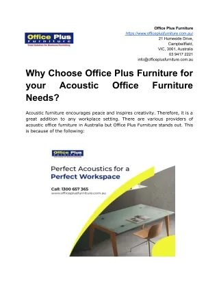 Why Choose Office Plus Furniture for your Acoustic Office Furniture Needs?