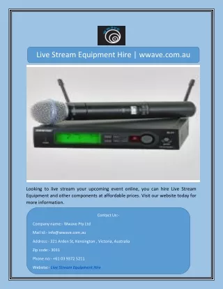 Live Stream Equipment Hire | wwave.com.au