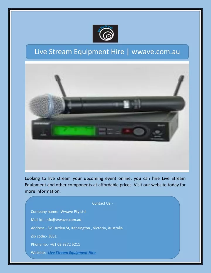 live stream equipment hire wwave com au